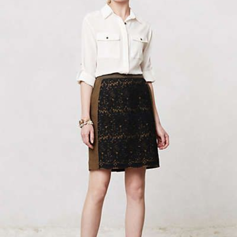 Anthropologie Maeve Rione Skirt Olive & Lace Skirt